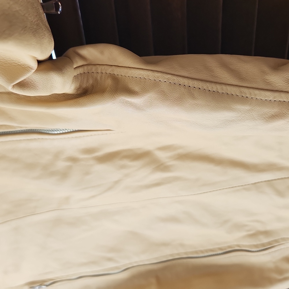 Vintage Moda In Pelle Waist Length Moto Jacket Zippered Buttery Yellow Beige - Picture 6 of 9